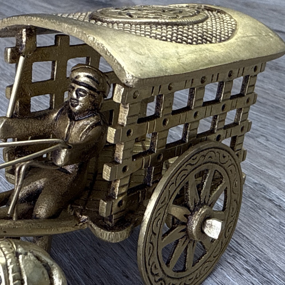 VTG Brass Bullock Cart Traditional India Craftsmanship Design~ 7" x 3.5" x 3.25" - Picture 2 of 16